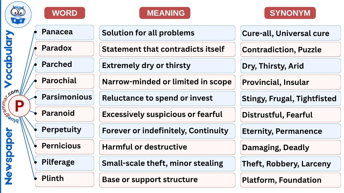 Newspaper Vocabulary Words starting with Alphabet P