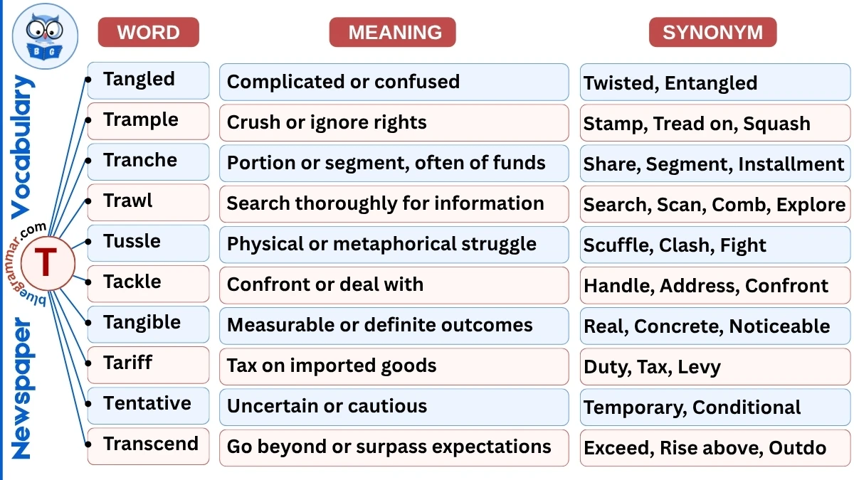 Newspaper Vocabulary Words starting with Alphabet T
