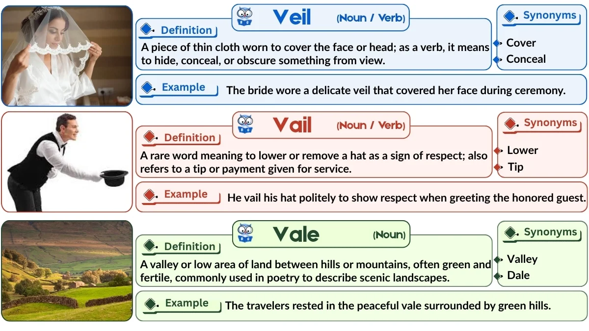 Vale vs. Veil vs. Vail | Word Comparison with Examples
