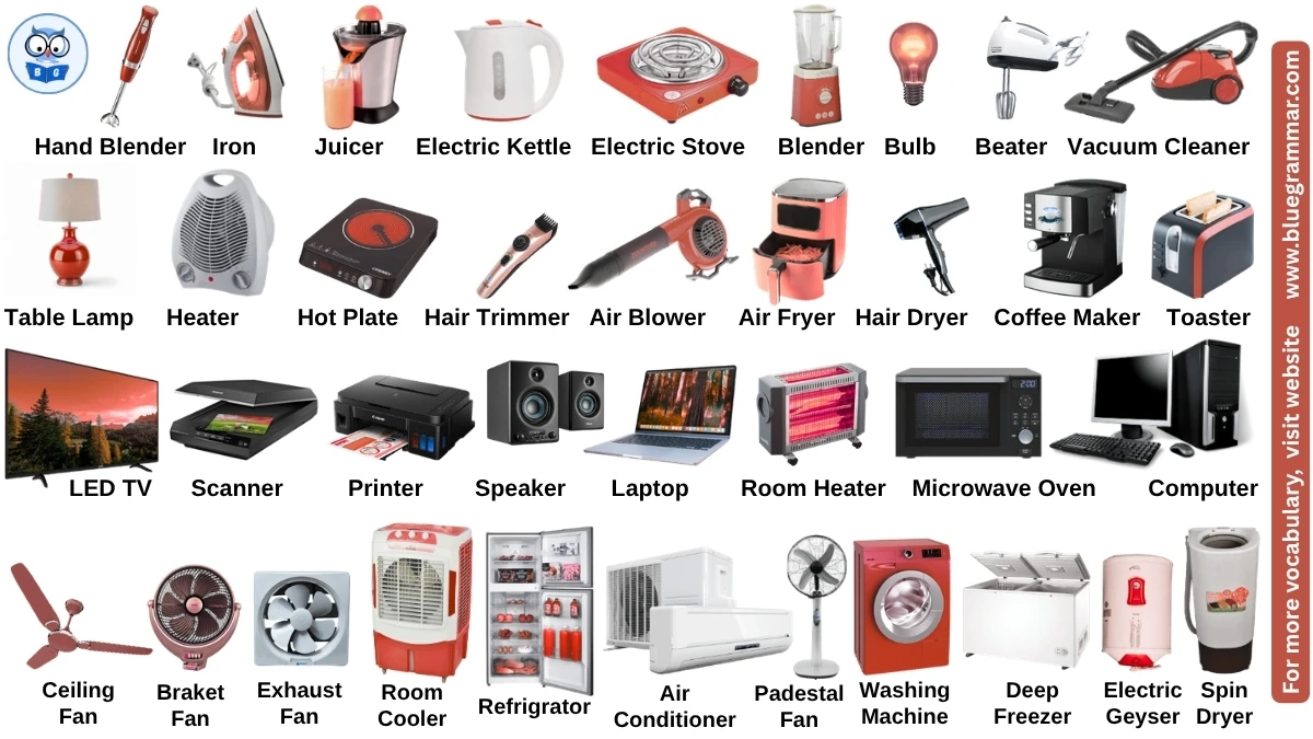 Electric Household Appliances Names in English