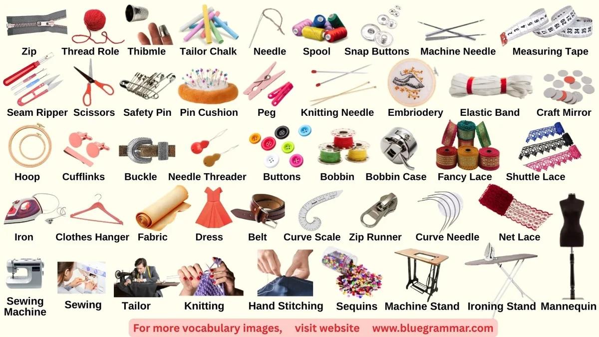 Sewing and Stitching Items Name in English with Images