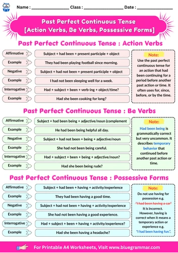 Past Perfect Continuous Tense Worksheet Preview