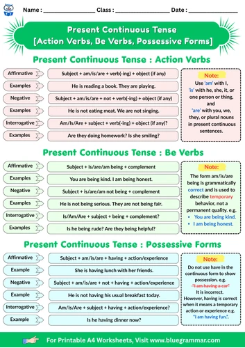Present Continuous Tense Worksheet Preview