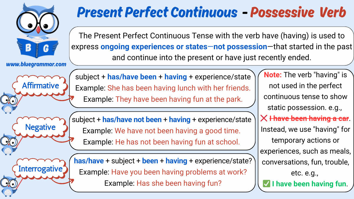 Present Perfect Continuous Have Has Chart