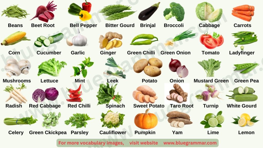 Name of Vegetables in English with Images