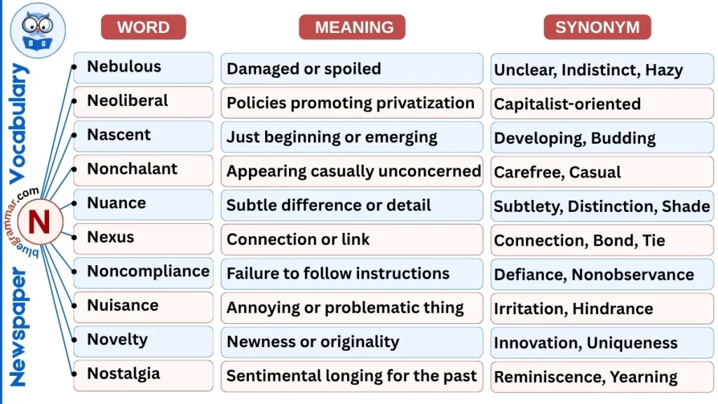 10 Newspaper Vocabulary Words Starting with N