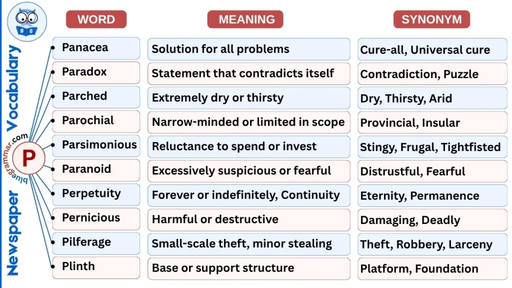 10 Newspaper Vocabulary Words Starting with P