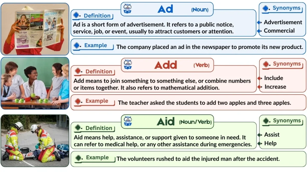 Ad vs. Add vs. Aid | Word Comparison with Examples