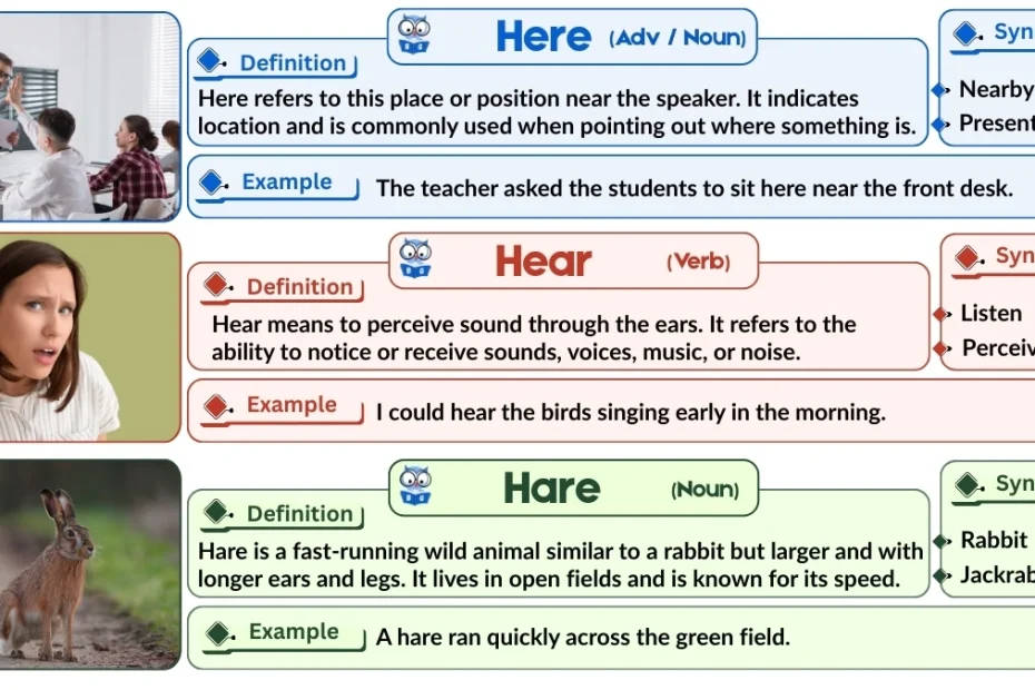 Here vs. Hear vs. Hare | Word Comparison with Examples