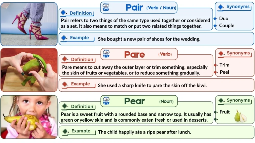 Pair vs. Pare vs. Pear | Word Comparison with Examples