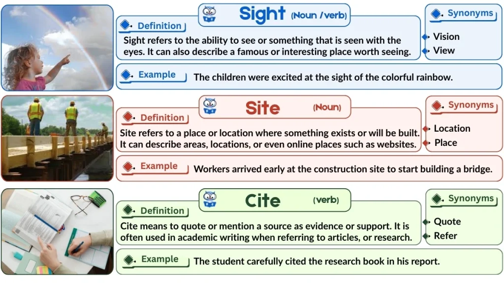 Sight vs. Site vs. Cite | Word Comparison with Examples