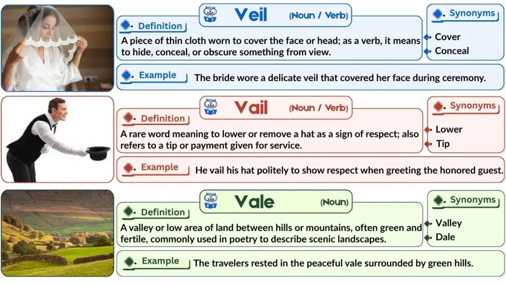 Veil vs. Vail vs. Vale | Word Comparison with Examples