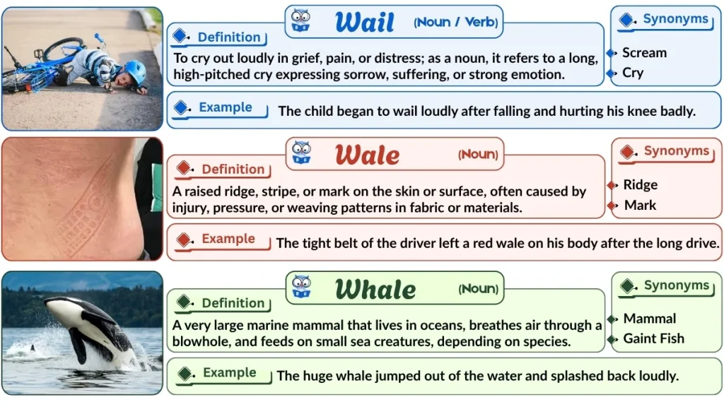 Wail vs. Wale vs. Whale | Word Comparison with Examples