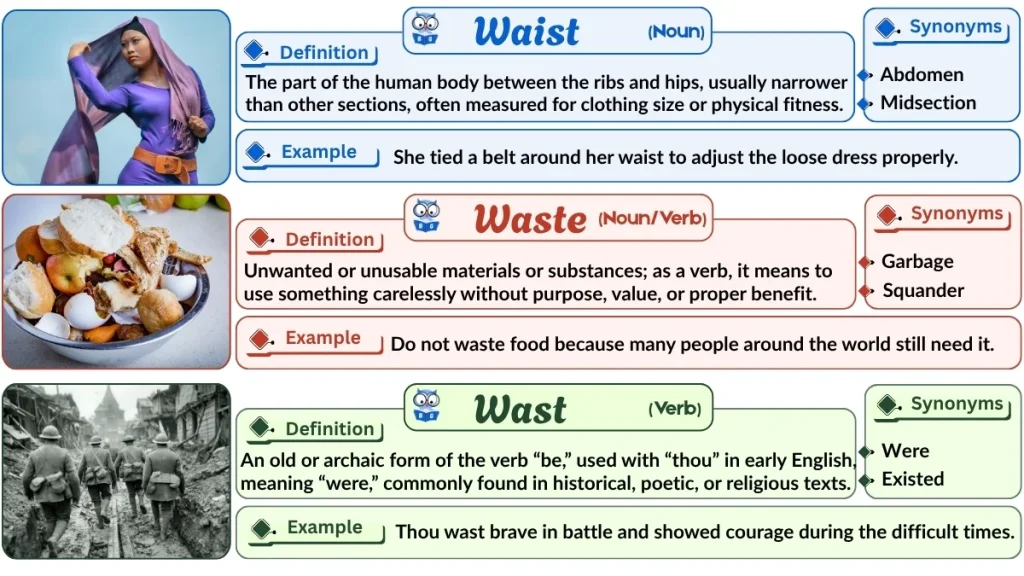 Waist vs. Waste vs. Wast | Word Comparison with Examples