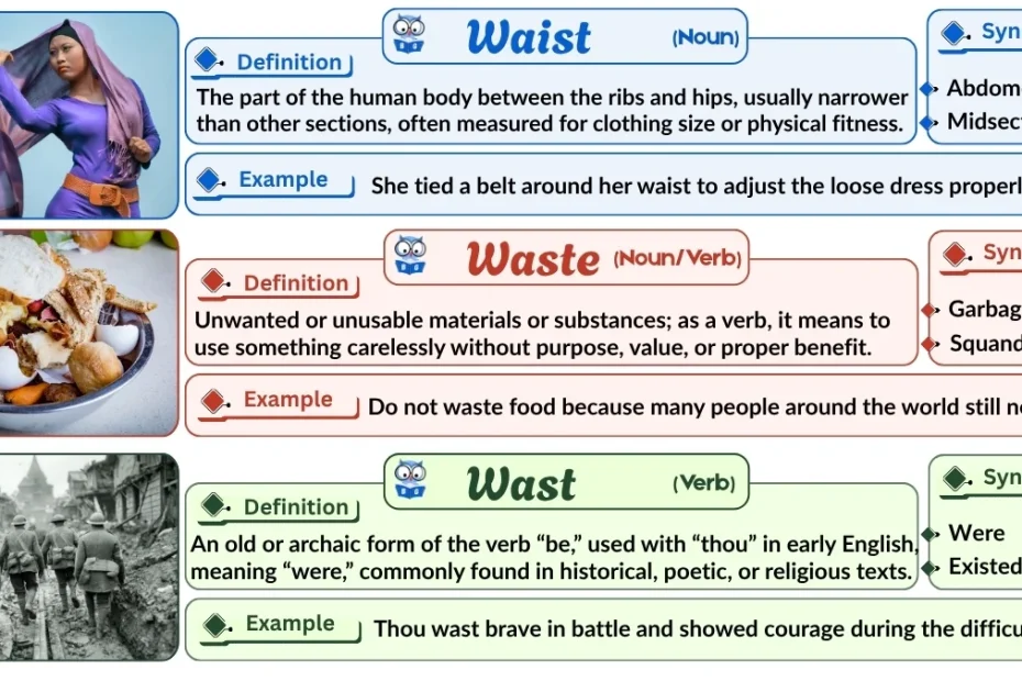 Waist vs. Waste vs. Wast | Word Comparison with Examples