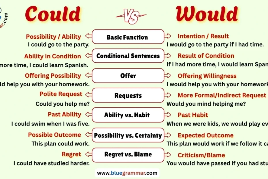 Could vs Would : Differences with Examples