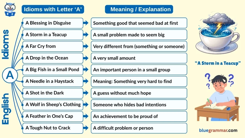 Idioms Starting with Letter A (Meanings and Examples) A Storm in a Teacup