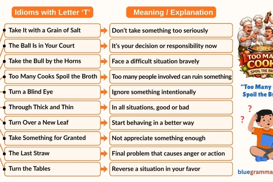 Idioms Starting with Letter T (Meanings and Examples)