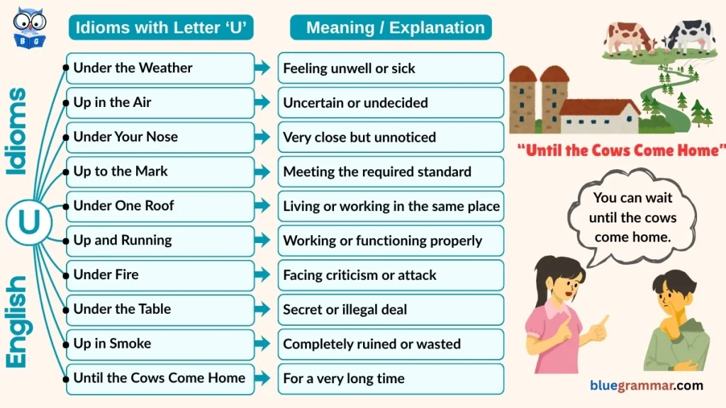 Idioms Starting with Letter U (Meanings and Examples) | Until the Cows Come Home